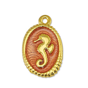 DQ European metal charms seahorse Transparant Orange-Gold (nickel free)