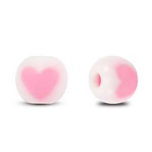 Acrylic beads round heart White-pink