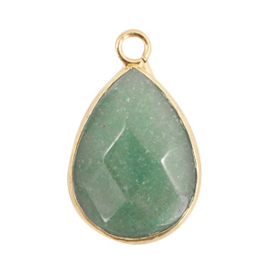 Natural stone charms drop Light Green-Gold