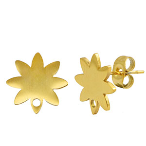 Stainless steel earrings/earpin flower with loop Gold