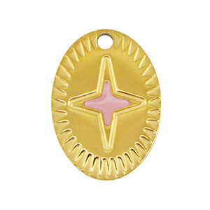 Stainless steel charms oval star Gold-Pink