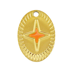Stainless steel charms oval star Gold-Orange