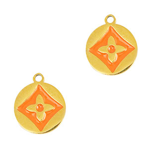 Stainless steel charms round flower Gold-Orange