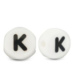Letter beads ceramic K White-Black