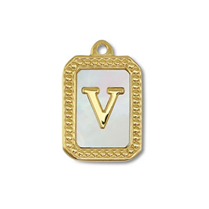 Stainless steel charm shell letter V Gold-White (natural colour)
