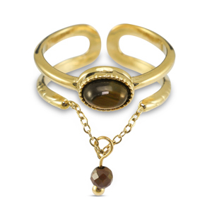 Stainless steel rings with natural stone Gold-Golden Brown