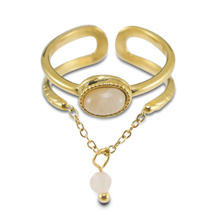 Stainless steel rings with natural stone Gold-Off white-White