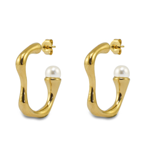 Stainless steel earrings / earpins with imitation pearls Gold