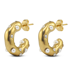 Stainless steel earrings / earpins with imitation pearls Gold