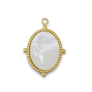 Stainless steel charm shell oval Gold-White (natural colour)