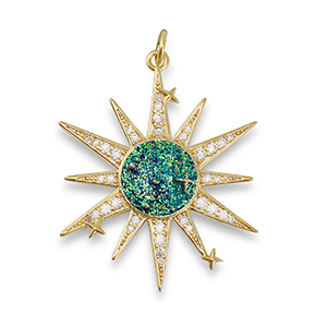 Brass TQ metal charms zirconia star Gold-Dark Aqua Green-Blue
