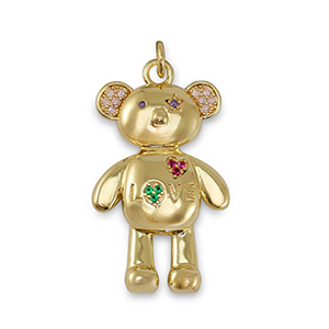 Brass TQ metal charms zirconia bear Gold-Multicolor