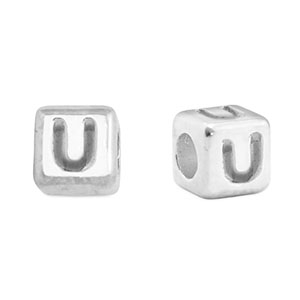 DQ U European metal letter beads Antique Silver (nickel free)