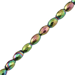 Hematite beads oval 5mm faceted cut Green-Pink-AB coating