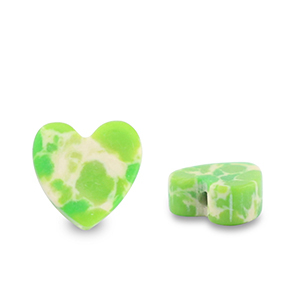 Natural stone beads heart Green-White-Brown