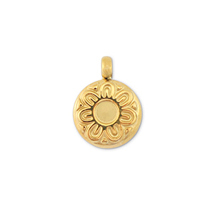 Stainless steel charms round with flower Gold