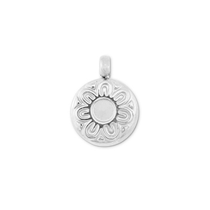 Stainless steel charms round with flower Silver