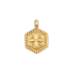 Stainless steel charms pentagon with flower Gold