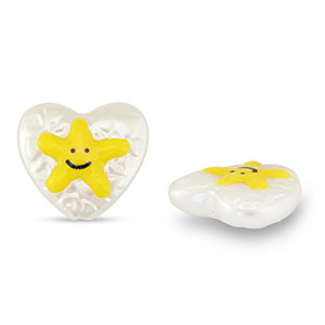 Acrylic beads heart with star Pearl-Yellow-Black