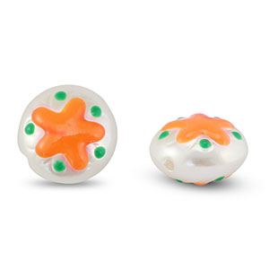 Acrylic beads round with star Pearl-Orange-Green