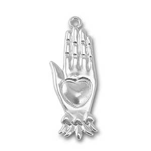 Metal charms hand with heart Silver