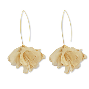 Trendy earrings chiffon flower Beige Brown-Gold