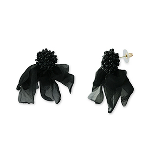 Trendy earrings/earpin chiffon flower Black-Gold