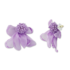 Trendy earrings/earpin chiffon flower Lavender-Gold