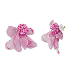 Trendy earrings/earpin chiffon flower Mauve Pink-Gold