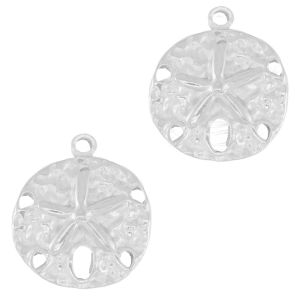 Stainless steel charms round starfish Silver