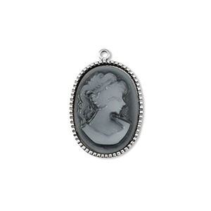 Stainless steel charms Cameo oval Silver-Grey
