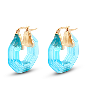 Trendy resin earrings hexagon Gold-Transparent Turquoise Blue