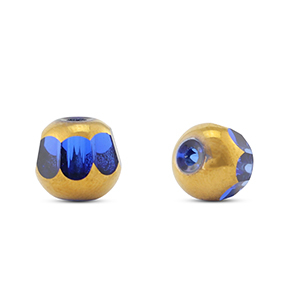 Glass beads round Blue Transparent-Gold