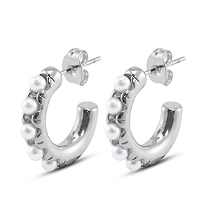 Stainless steel earrings / earpins with imitation pearls Silver