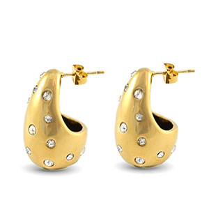 Stainless steel earrings / earpins drop with rhinestones Gold