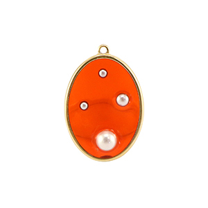 Resin pendants oval with pearls Gold-Orange-White