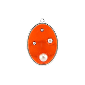Resin pendants oval with pearls Silver-Orange-White