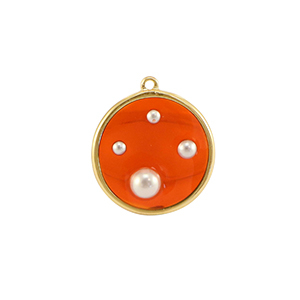 Resin pendants round with pearls Gold-Orange-White