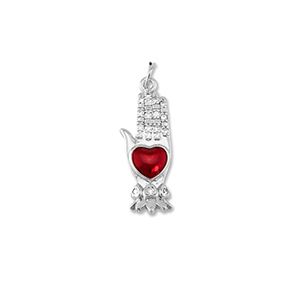 Brass TQ metal charms hand with heart Silver-Red