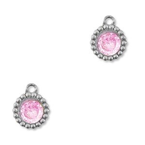 Stainless steel charms zirconia round Silver-Light Pink