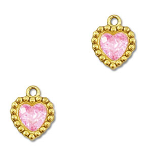 Stainless steel charms zirconia heart Gold-Light Pink
