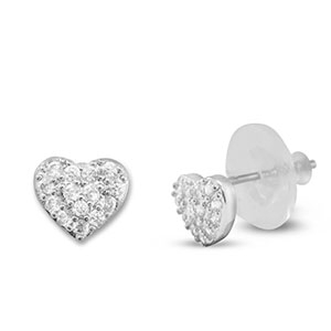 Brass TQ metal earrings / earpins zirconia heart Silver