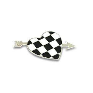 Brooches heart with arrow Silver-Black-White