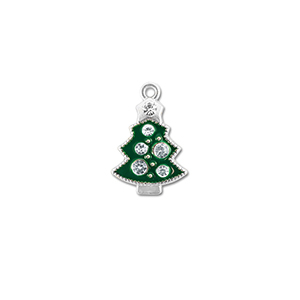 Metal charms zirconia christmas tree Silver-Green
