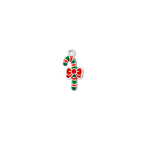 Metal charms candy cane Silver-Green-Red