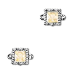 Stainless steel connectors zirconia square Silver-Light Orange
