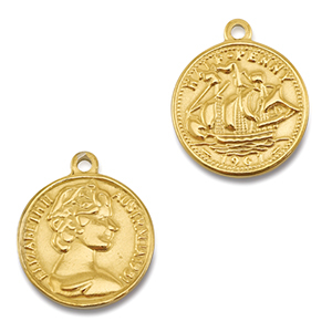 Stainless steel charms coin with ship/face Gold