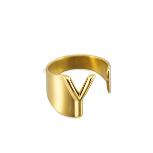 Stainless steel rings letter Y Gold