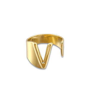 Stainless steel rings letter V Gold