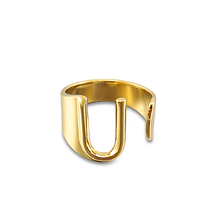 Stainless steel rings letter U Gold